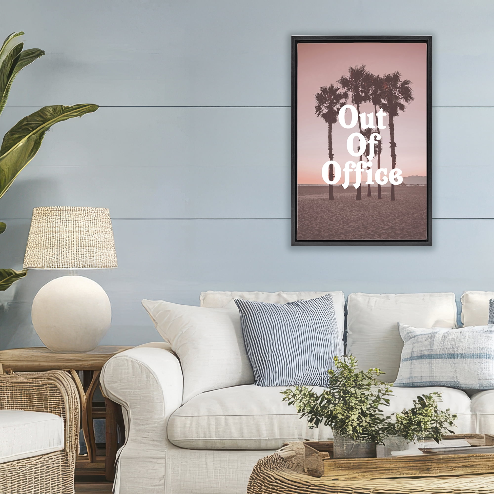 Stupell Industries Pink Tropical Out Of Office Black Framed Floater Canvas Wall Art, design by Lil' Rue