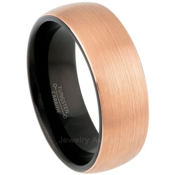 2-Tone Tungsten Wedding Ring - Band for Mens & Womens- 8mm Rose Gold IP Tungsten Ring - Comfort Fit Domed Tungsten Band