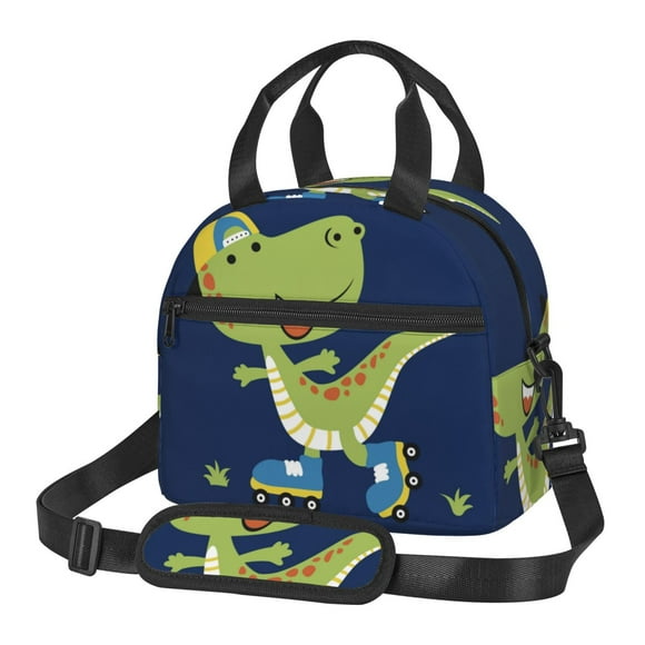 Easygdp Dino Playing Roller Skate Caja de Almuerzo para Mujeres y Hombres, Bolsa de Almuerzo Insulada, Bolsas Reutilizables Impermeables para Viajes, Trabajo y Picnics