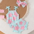 thumbnail image 2 of Akiihool Baby Girl Summer Clothes Baby Girl Summer Clothes Cute Ruffle Tops Dress Shorts Outfits Set Infant Toddler Shrit Bloomers Princess Outfit(Blue,1-3 Months ), 2 of 9