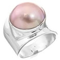 thumbnail image 2 of Wide Pacific-Ocean Pink Mabe Cultured Pearl 925 Sterling Silver Ring, 13/16", 2 of 4