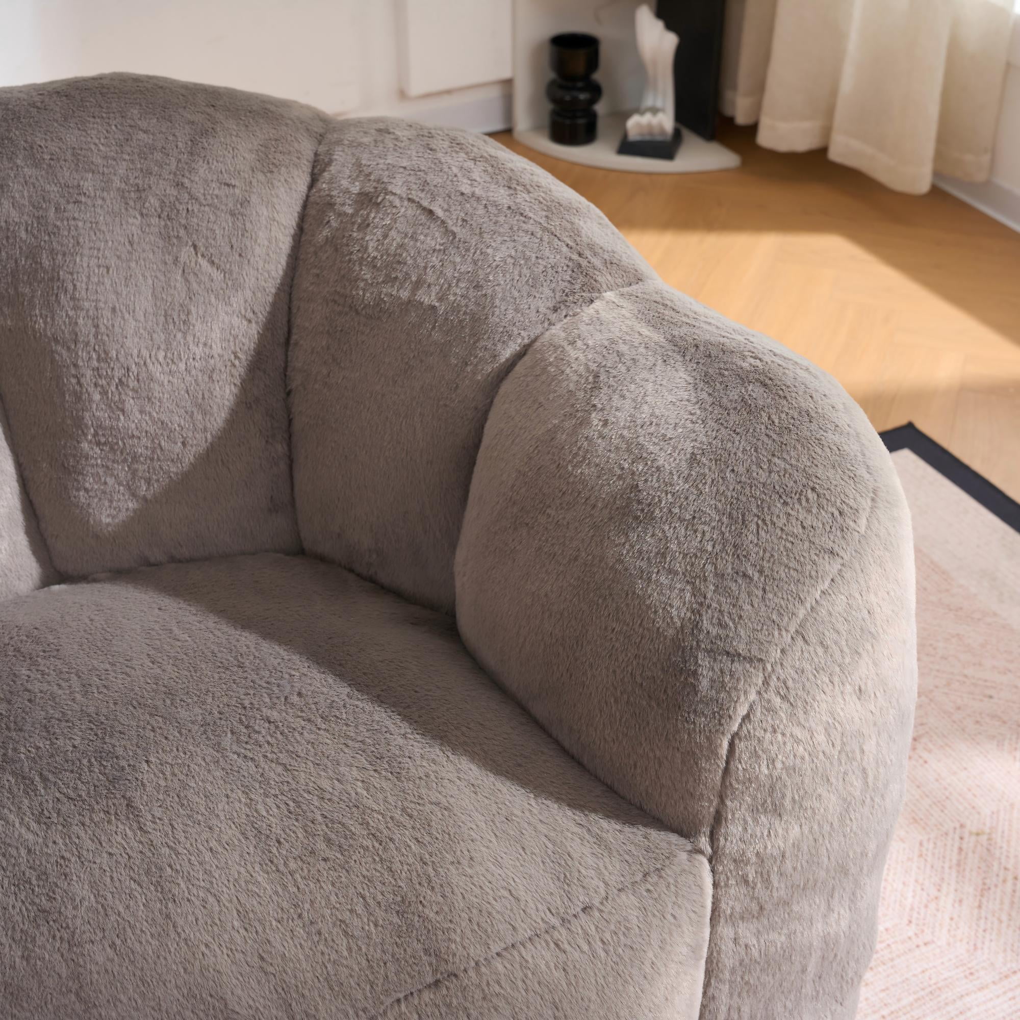 MAYEERTY 60" Ultra Soft Fluffy 2-Seater Bean Bag Sofa, Brown High Density Foam Floor Lazy Chair for Living Room Bedroom