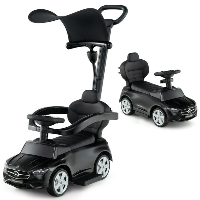 Gymax Voiture Pousse-Pousse 3-en-1 pour Tout-Petit avec Auvent Ajustable, Rangement sous le Siège, Sons Réalistes, Noir