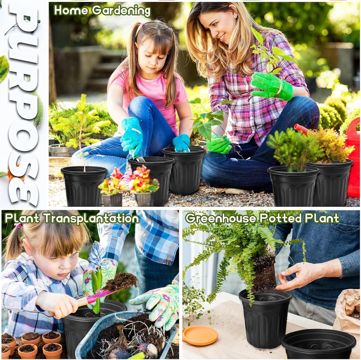 Plastic Nursery Pots, 5.31 Inch Round Plant Pots with Drainage Holes, 100 Pack Planting Pot for Outdoor Indoor Plants, Gardening Gifts for Women, Black
