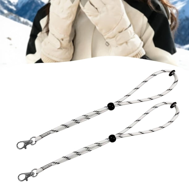 2 correas para guantes de esquí, correas para guantes de invierno, portátiles para actividades invernales, cordón de sujeción, conector ajustable. Blanco 25cm