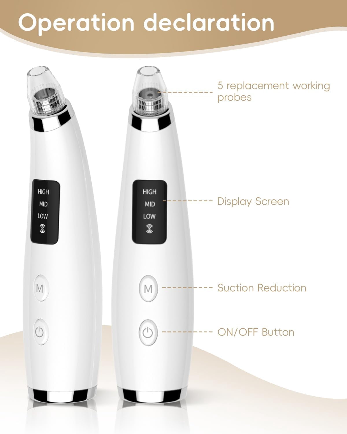 Facial Pore Blackhead Remover Vacuum - Face Cleaner and Blackhead Extractor with 3 Adjustable Suction Levels, 5Replaceable Tips - Pore Vacuum Kit for Women&Men (White)