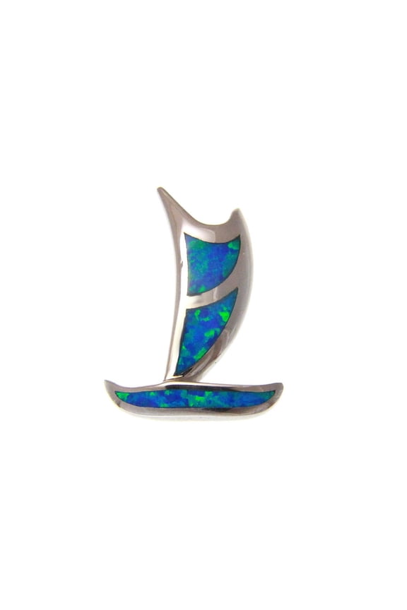925 sterling silver inlay synthetic blue opal Hawaiian polynesian voyaging canoe slide pendant