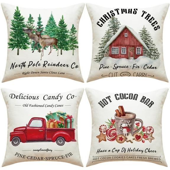 Christmas Decorations Pillow Covers Christmas Tree Truck Snowflake Snowman Santa Claus Home Decor Throw Pillow Case Cushion Cover 18" x 18" Xmas Gifts