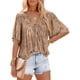 thumbnail image 2 of Sunloudy Blusa informal para mujer, cuello en V, manga acampanada, textura de flores, botones, camisa suelta con volantes para damas Sunloudy  S M L XL XXL, 2 of 6
