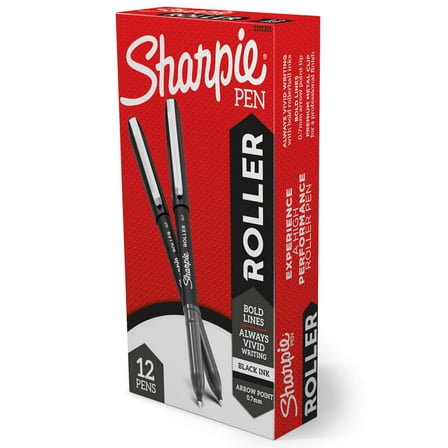 Sharpie Rollerball Pen, Arrow Point (0.7mm) Pen for Bold Lines, Black Ink, 12 Count