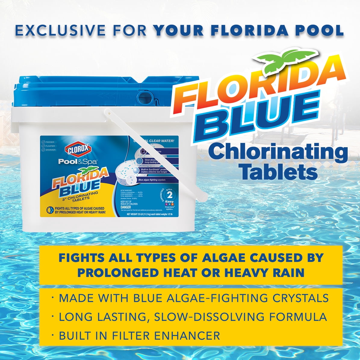 Clorox Pool&Spa 3" Chlorinating Tablets, Florida Blue, 25 lbs