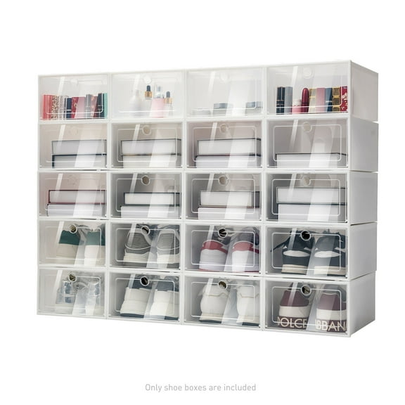20/24pc Shoe Containers, Clear Shoe Boxes Stackable, Shoe Organizer for Closet, Shoe Storage Organizer, Foldable Shoe Box Set