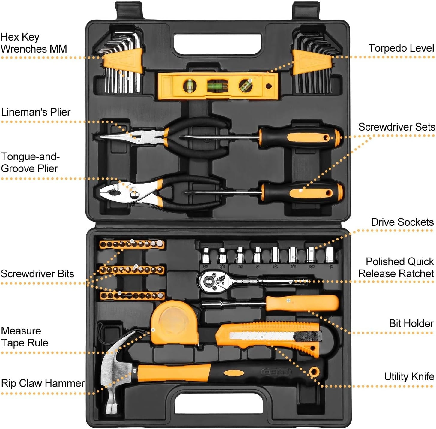 65 Pieces Tool Set General Household Hand Tool Kit with Storage Case Plastic ToolBox