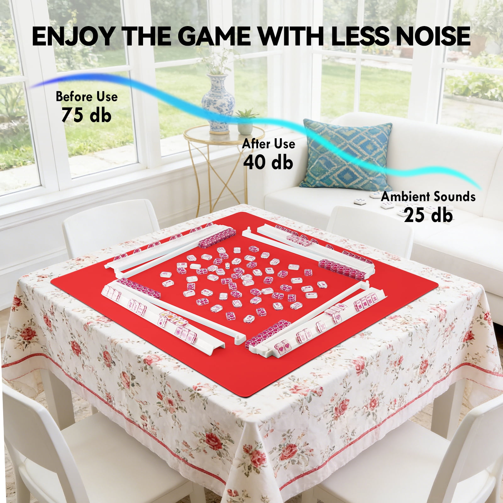 AzulHome Classic Anti-Slip Noise Reducing Game Mat - Mahjong, Poker, Cards Table Cover with Portable Carry Bag (Red)