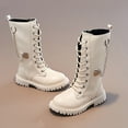 thumbnail image 2 of oqasdz Girls Fall Winter Boots Mid Calf Warm Lined Snow Combat Boots and Toddler Kids Shoes Stylish Trade Princess Boots Size 4 Y-4.5 Y, 2 of 7