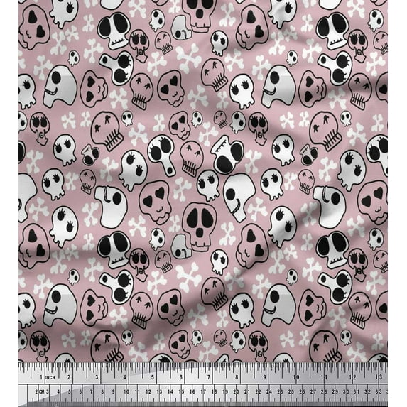 Soimoi Cotton Poplin Fabric Crossbone & Skull Halloween Print Fabric by The Yard 56 Inch Wide
