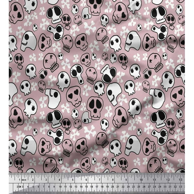 Soimoi Moss Georgette Fabric Crossbone & Skull Halloween Decor Fabric Printed Yard 42 Inch Wide