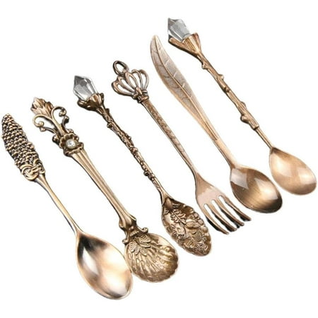 

XJU-6Pcs/set Mini Spoons Gold Silver Vintage Demitasse Scoop Exquisite Ice Cream Spoon for Seasoning Coffee Tea Dessert Drink Mixing Milkshake Spoon Tableware Set-0903
