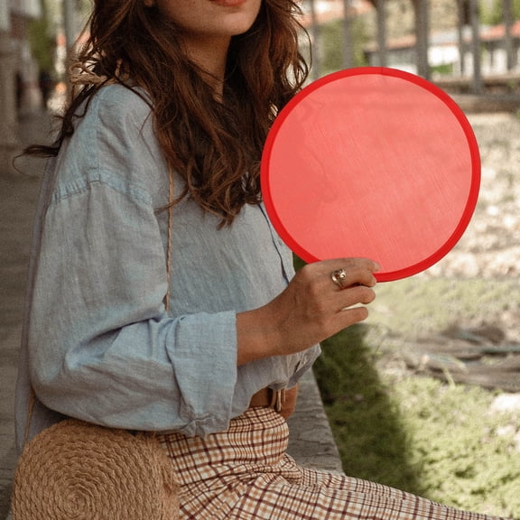 LOLIPPYY 2Pcs Red Folding Round Fans Lightweight Sturdy Handheld Fans Ideal for Summer Use