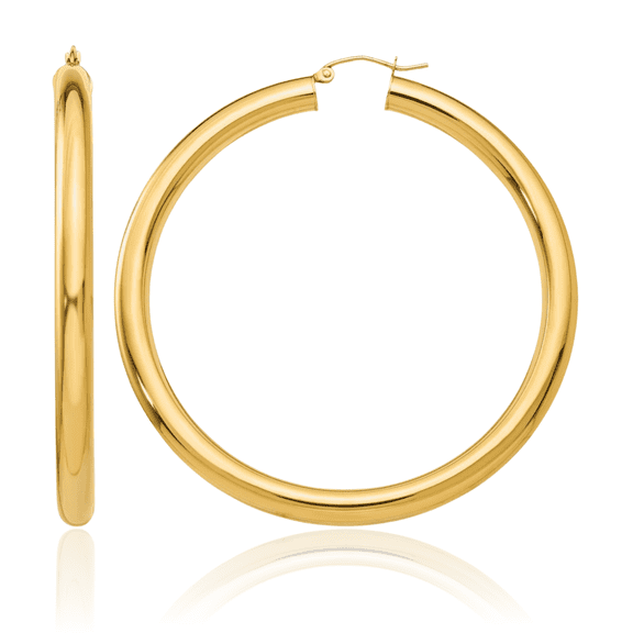 10K Solid Yellow Gold 5mm Tube Round Large Hoop Earrings