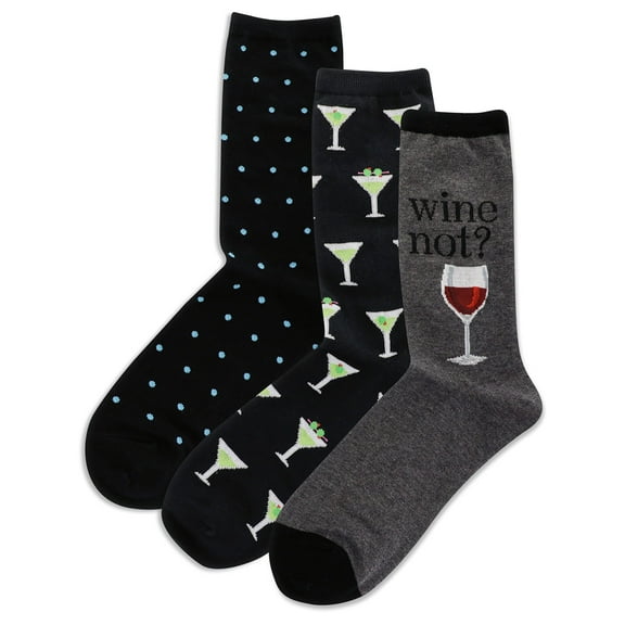Hot Sox Women's Assorted Drinks Socks 3 Pair, Charcoal Heather, Women's 9-11 Shoe