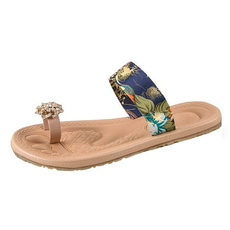 OJSFQUFP Women Fashion Summer Flat Flip Flops Sandals Loafers Shoes Comfortable Lightweight Basic Thong Sandals Comfortable Sandals for Women Blue 39