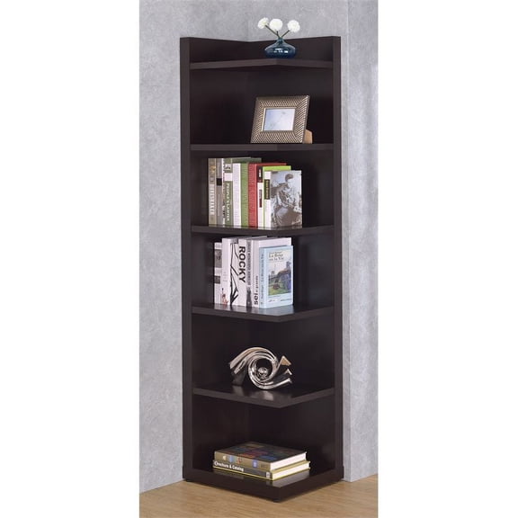 Bowery Hill 6 Shelf Corner Bookcase in Cappuccino