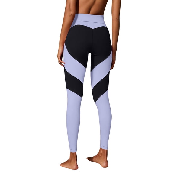 Womens High Waisted Leggings Heart Color Block Yoga Pants Workout Running Stretchy No See Through Leggings