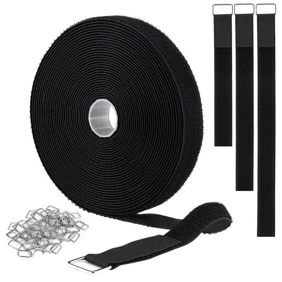 1"x32ft Velcro Strap with 50 Metal Buckles, Adjustable Fastening Cable Strap for Efficient Storage