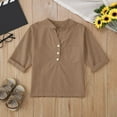 thumbnail image 6 of WOYY Little Boys Cotton Linen Henley T-Shirt Solid 3/4 Sleeve V Neck Blouse, Sizes 5-13, 6 of 7