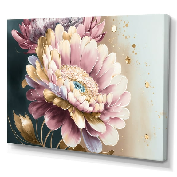 Designart Pink And Gold Daisy Flower Canvas Wall Art
