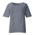 thumbnail image 4 of Wyobmus Women Plus Size Linen Tops Crewneck Half Sleeve Front Ruched T-Shirt Lightweight Summer Loose Fit Work Vacation Tee Tunic S-5X Gray, 4 of 4