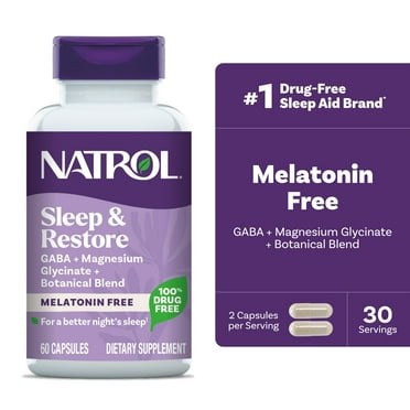 Natrol Sleep & Restore Capsules, GABA, Magnesium Glycinate, Botanical Blend, Melatonin-Free, Essential for Your Ultimate Restorative Sleep, Up to a 30 Day Supply