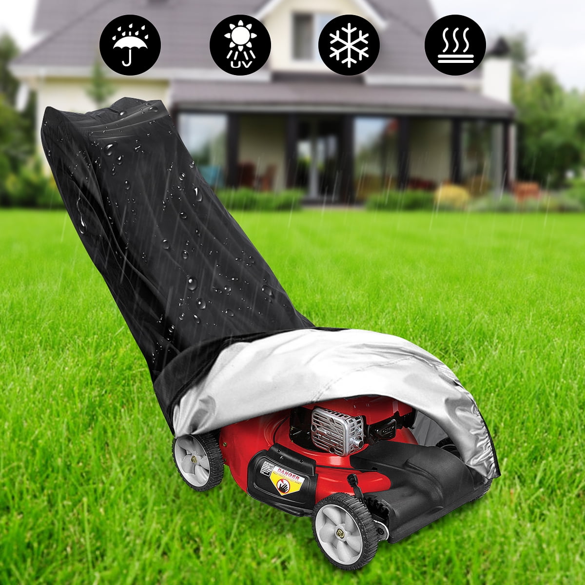 FAMKIT Lawn Mower Cover Waterproof Dust-Proof Lawn Mower Storage Bag Garden Store UV Rain Snow Protector 