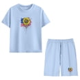 thumbnail image 6 of Zynoxe Girls and Boys Two Piece Sets Independence Day Printed Short Sleeve Tops and Elastic Waist Shorts Sets Lounge Cotton Linen Summer Outfits Light Blue 4 Years, 6 of 9