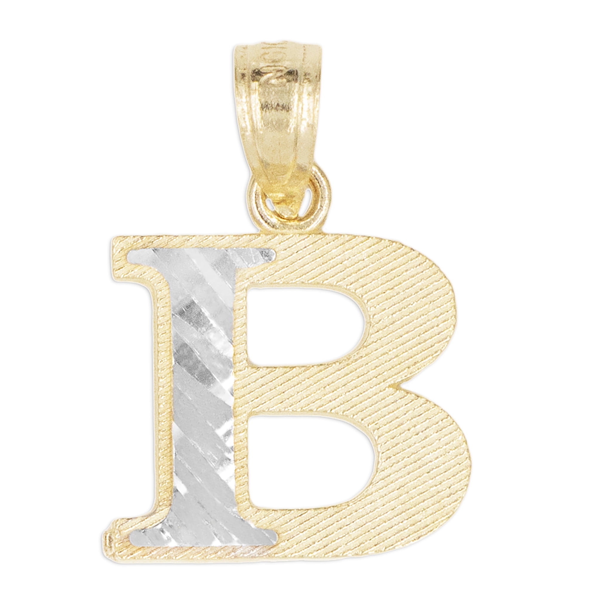 Solid 10k White Gold Initial Letter B Pendant Necklace 