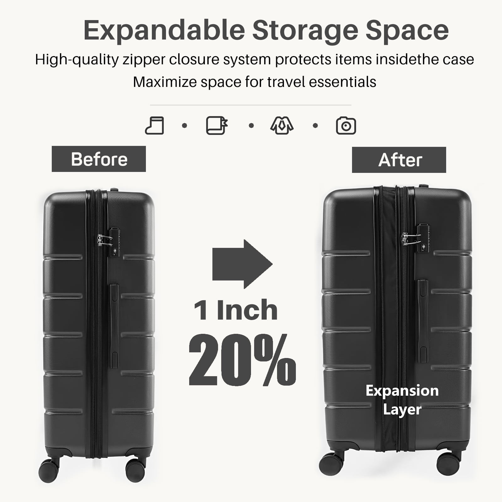 Taoset 28-Inch Expandable Blue Hard Shell Luggage, ABS Suitcase with Dual Spinner Wheels, TSA Accepted Lock, Wet/Dry Compartments, Lightweight & Durable for Travel, Black