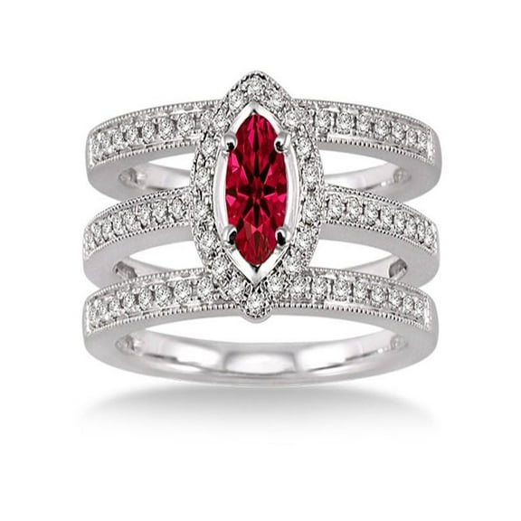 2 Carat Ruby & Diamond Antique Trio set Halo Ring on 10k White Gold