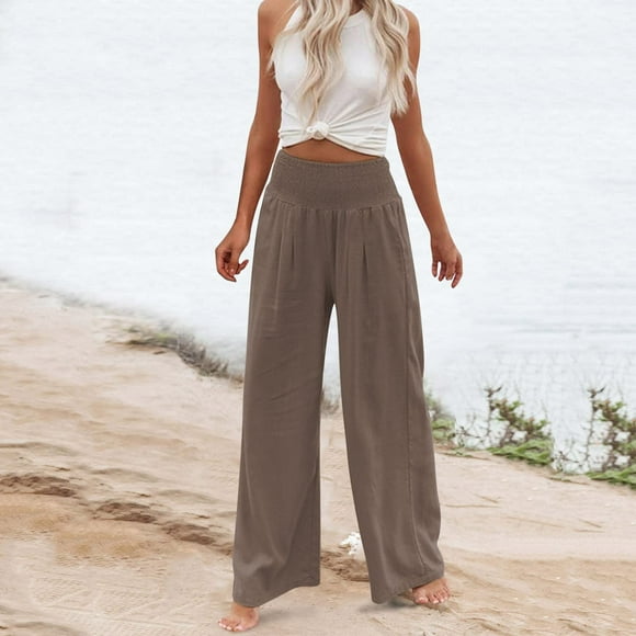 zanvin Linen Pants for Women Summer Wide Leg High Waisted Pant Casual Baggy Cargo Lounge Trousers with Pockets Clearance