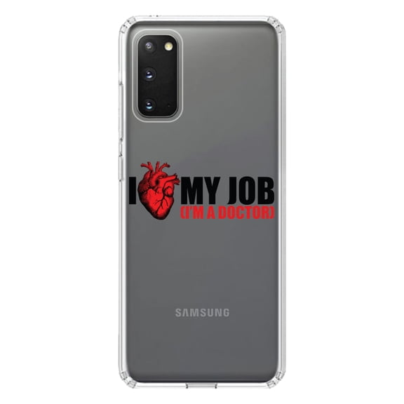 DistinctInk Clear Shockproof Hybrid Case for Galaxy S20 ULTRA / 5G (6.9" Screen) - TPU Bumper Acrylic Back Tempered Glass Screen Protector - I Heart My Job - I'm A Doctor