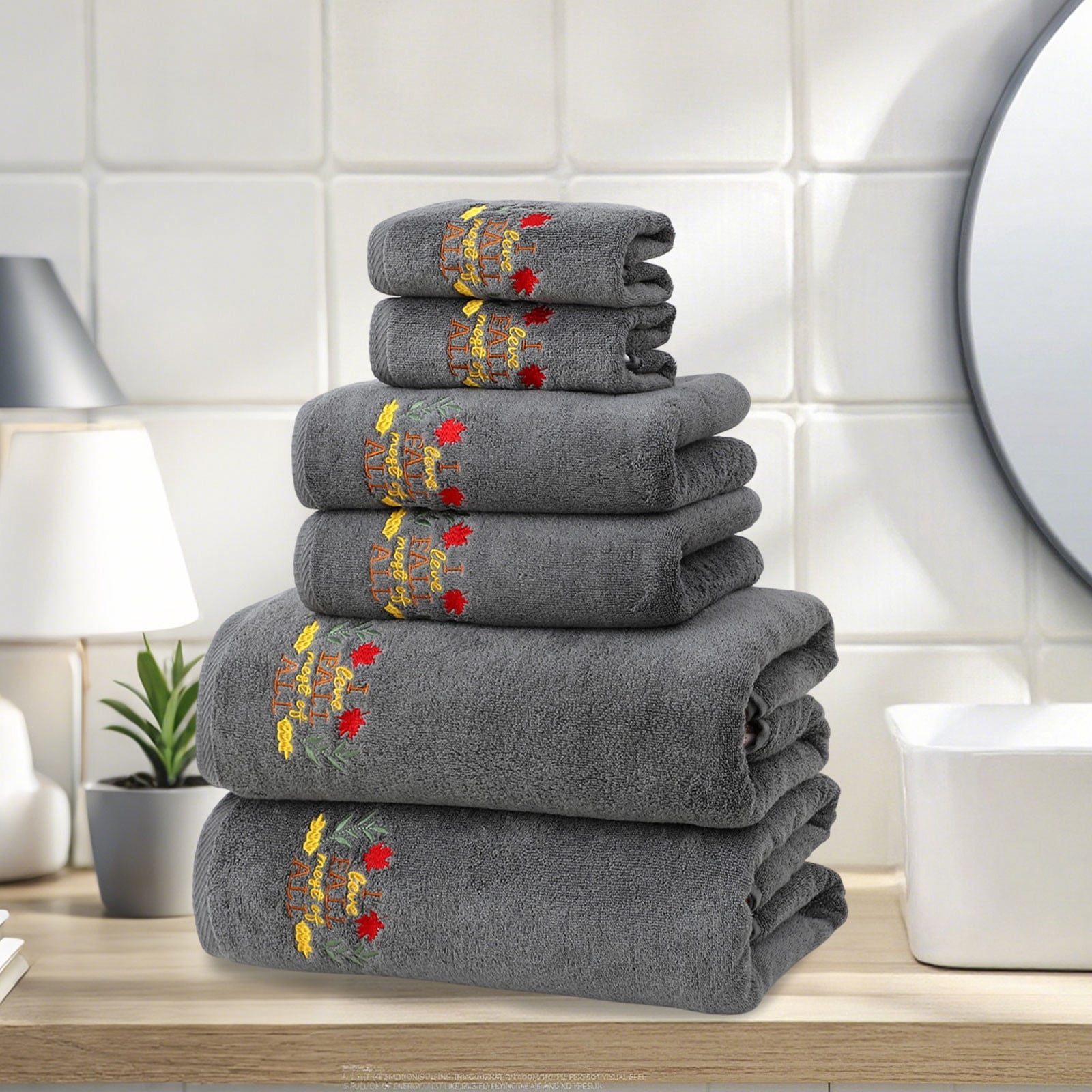 Xuniizn Bath Towels, Bath Towel Set for Halloween Decor, Cottons 2 Bath Towels + 2 Towels + 2 Square Towels, Hand Towels for Bathroom, Soft Face Towels for Holiday, Halloween Decoratives, Gray