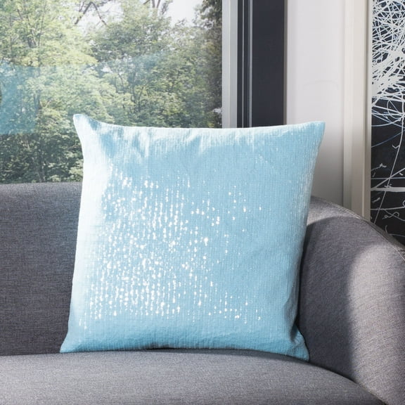SAFAVIEH Gaila 18" x 18" Sequin Solid Plush Pillow, Blue