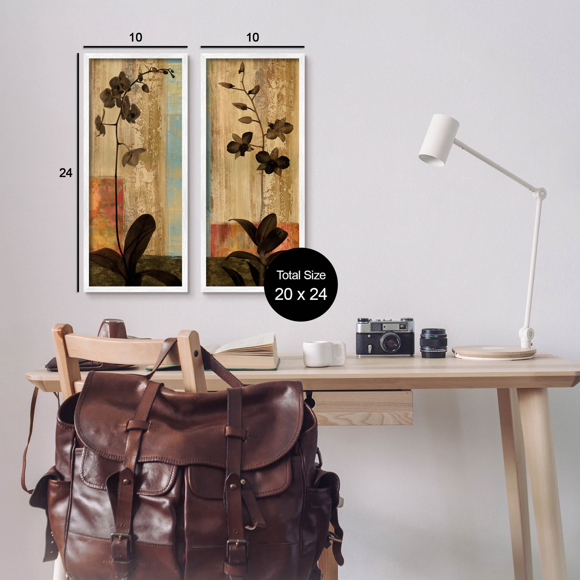 Modern Boho Orchid Blooming Botanical & Floral Graphic Art White Framed Art Print Wall Art, Set of 2