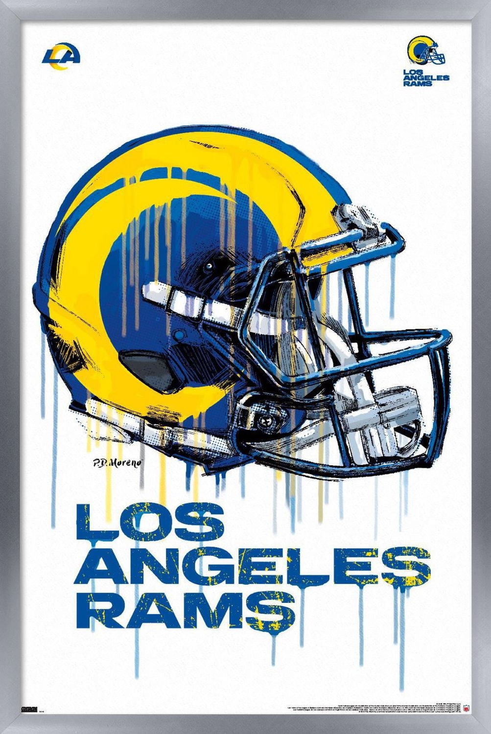 NFL Los Angeles Rams - Drip Helmet 20 Wall Poster, 14.725" x 22.375" Framed