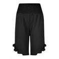 thumbnail image 4 of Bloomae Women Linen Shorts Summer Loose Wide Leg Short Pants Elastic Smocked Waist Ruffle Trim Palazzo Pants Lightweight Boho Flowy Beach Shorts Black S, 4 of 4