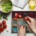 thumbnail image 3 of Urban Cutting Board, Old Aged Building in City Tallinn Estonia Antique Structure Windows, Decorative Tempered Glass Cutting and Serving Board, Large Size, Ruby Pink Sky Blue, by Ambesonne, 3 of 5
