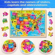 SYNARRY Large USA World Solar System Wooden Magnetic Puzzles for Kids Ages 3-8, Wood Puzzles Educational Games Toys Gifts for Toddlers, United States World Planet Space Map for Boys Girls