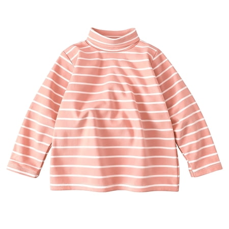 Bmisegm Girls Sweatshirt Striped Thermal Long Sleeve Turtleneck Soft Stretch Lined Top Long Sleeve Top for Warmth Comfort Kids Pink 4-5 Years