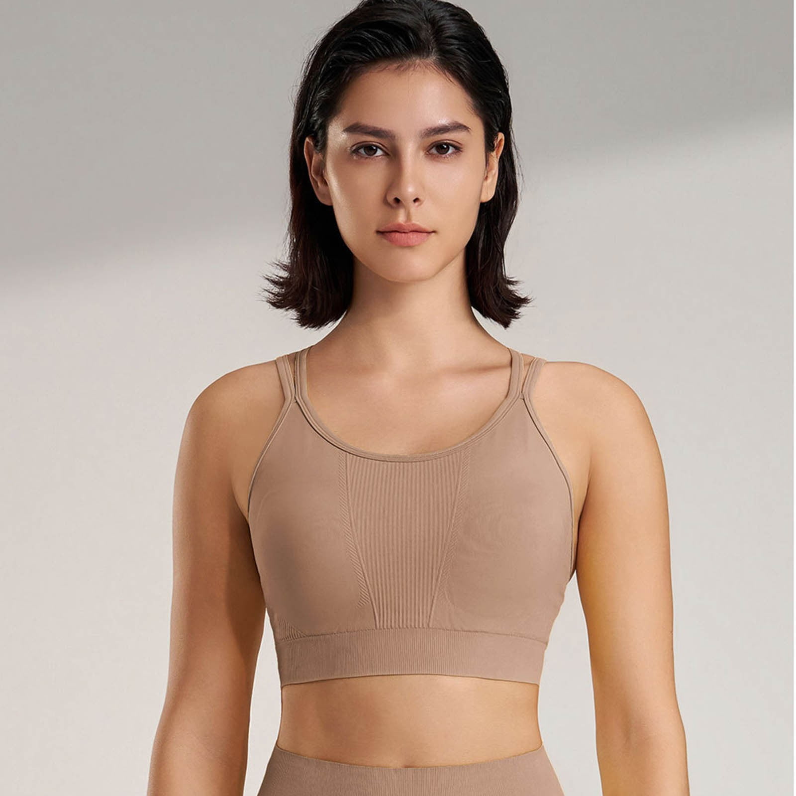 Women's High Neck Sports Bra 2-Pack - Longline Padded Workout Crop Top For Yoga & Gym