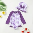 thumbnail image 3 of XEGLSBU Baby Swimsuit Girl 0-3 Months Girls Swimwear Baby Toddler Long Sleeve Bathing Suit with Hat Cute Fashion Beach Outfit for to 3 Years Purple Size 6-9 Months, 3 of 4